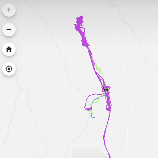 Animation showing three collared female mule deer migrating together through the San Juan/Abajo area in Utah